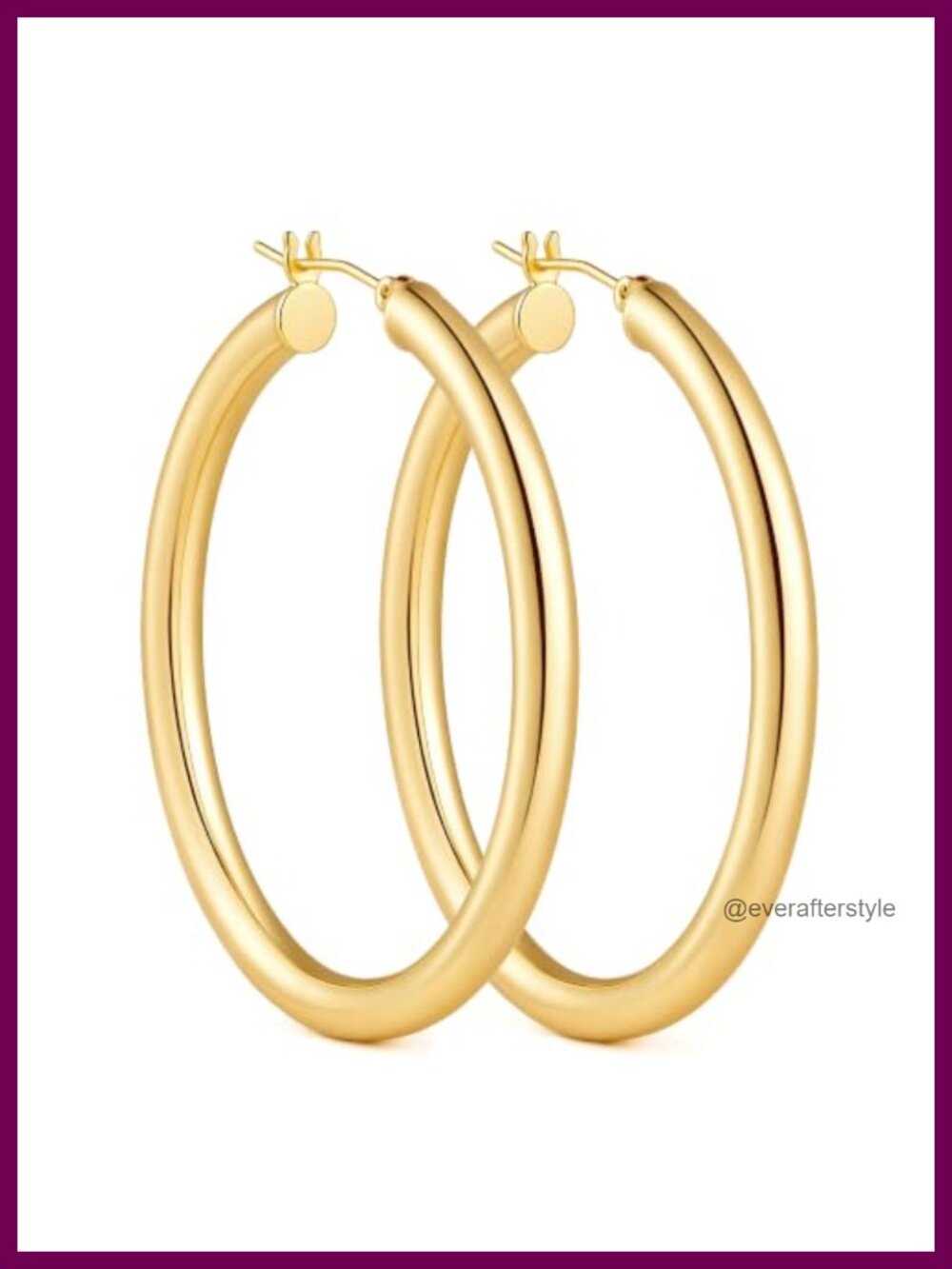 14K Gold Plated Hoop Earrings 4mm Thick Chunky Round Spring Loaded